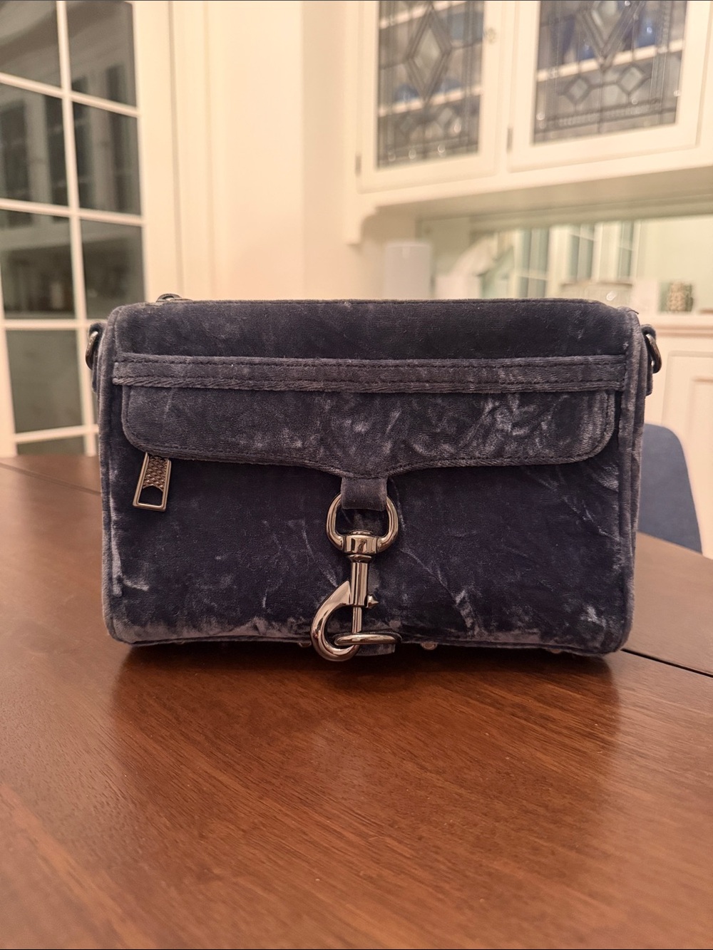 Rebecca Minkoff Crushed Velvet Crossbody Bag in Muted Navy